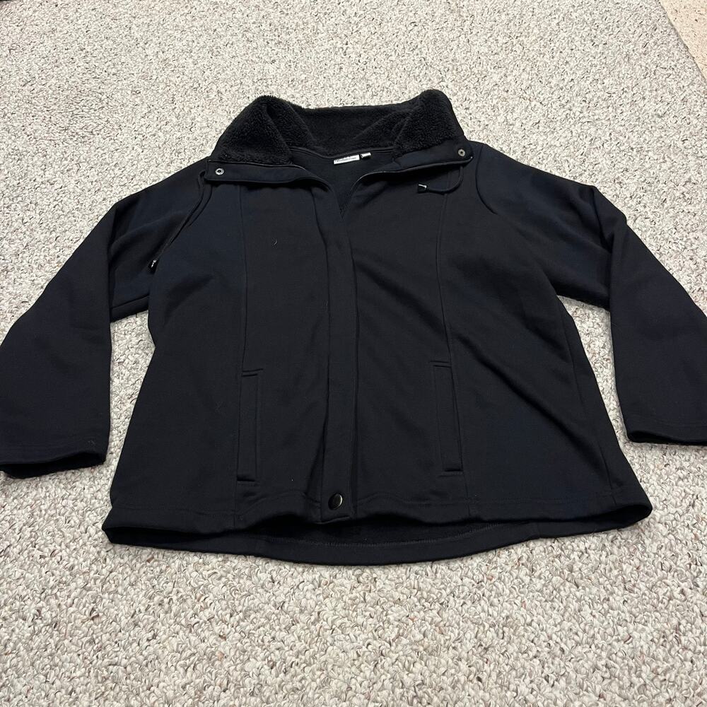 Croft & Barrow Snap Fleece Jacket Sz 1X Black Cozy Casual Funnel Neck